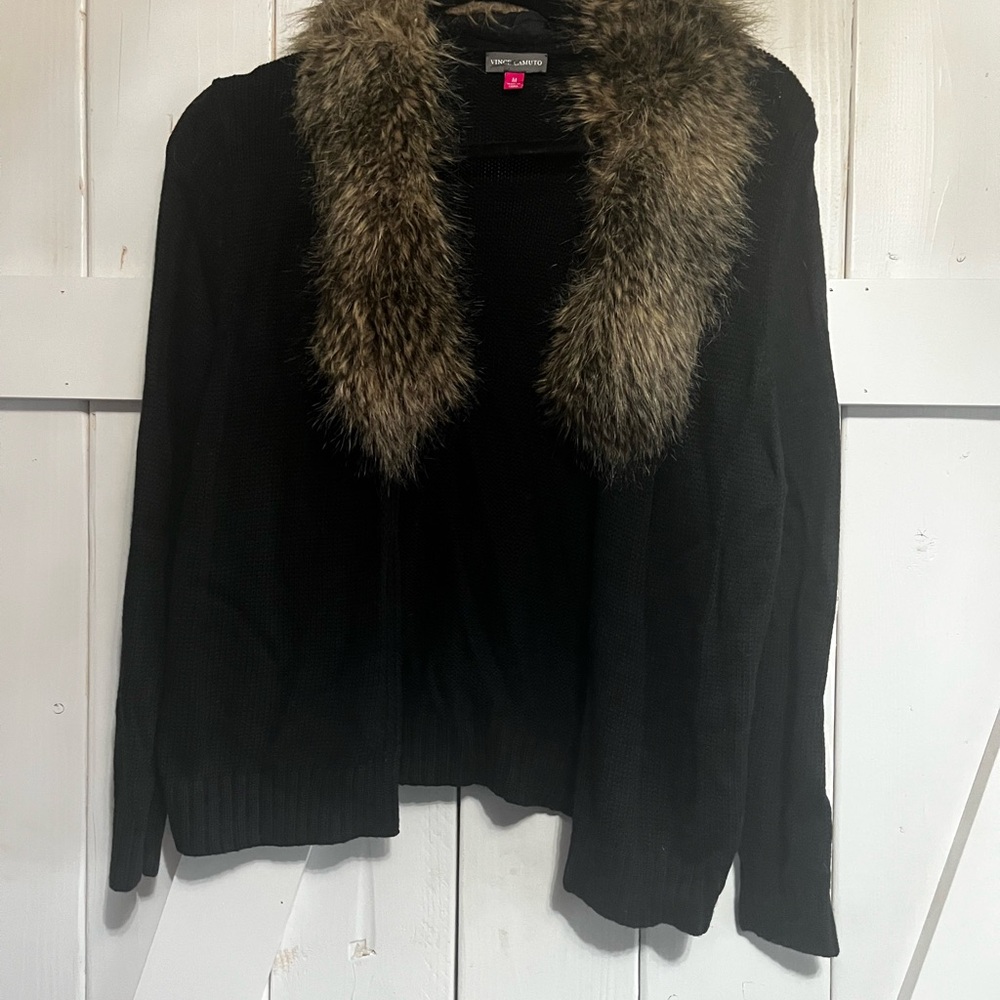 Vince Camuto Black Sweater with Faux Fur Collar